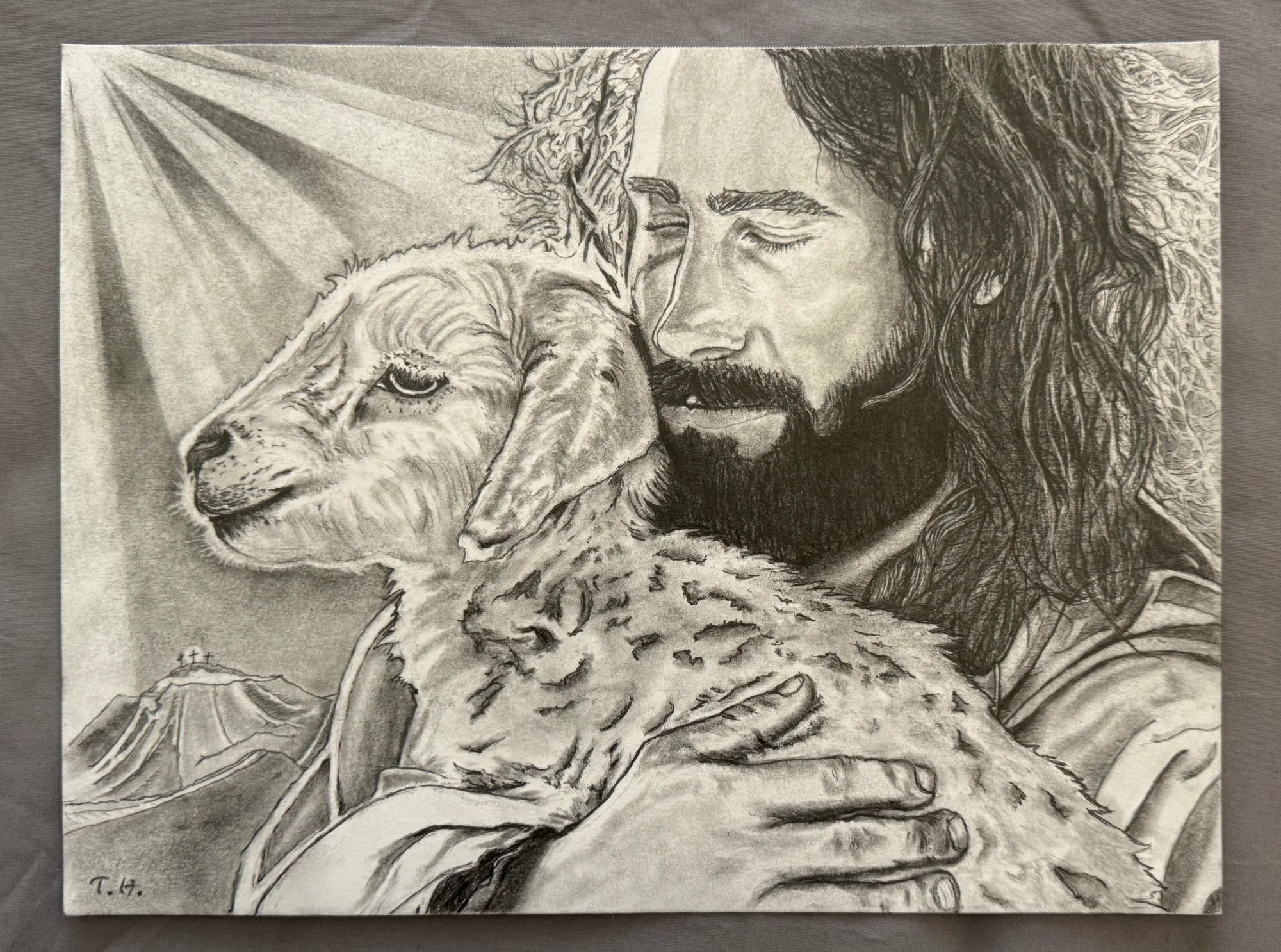 The Good Shepherd - Charcoal drawing by Travis Hyatt